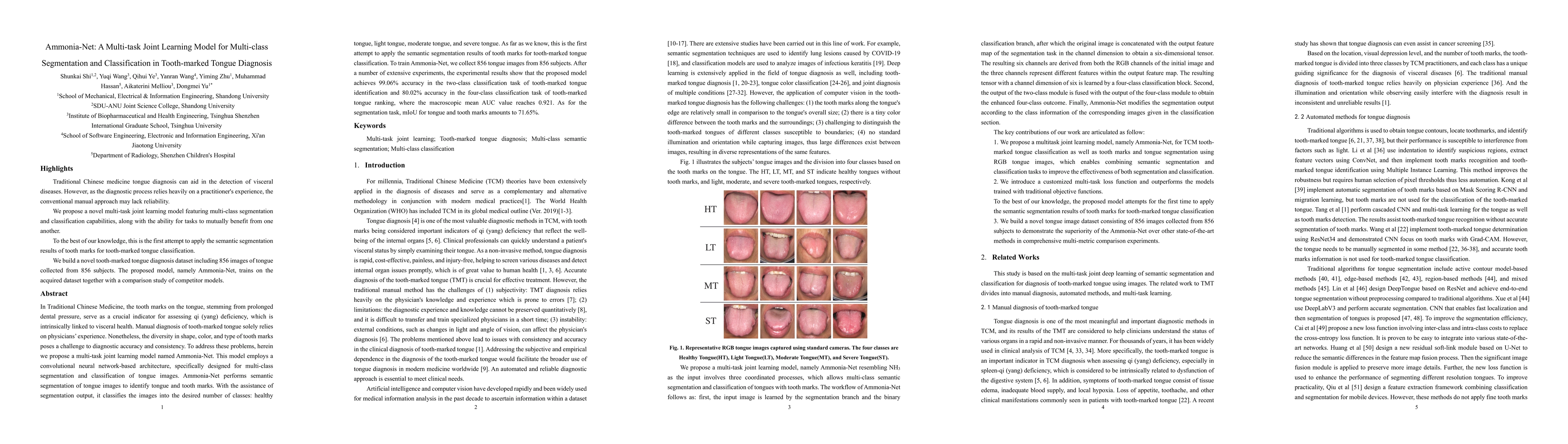 Thumbnail for Ammonia-Net: A Multi-task Joint Learning Model for Multi-class
  Segmentation and Classification in Tooth-marked Tongue Diagnosis