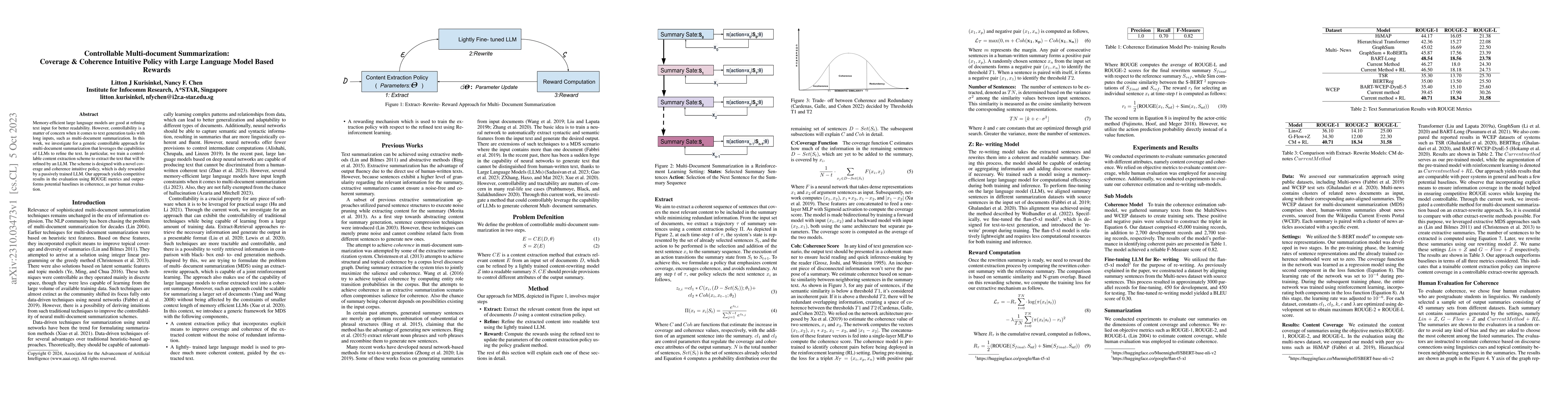 Thumbnail for Controllable Multi-document Summarization: Coverage & Coherence
  Intuitive Policy with Large Language Model Based Rewards