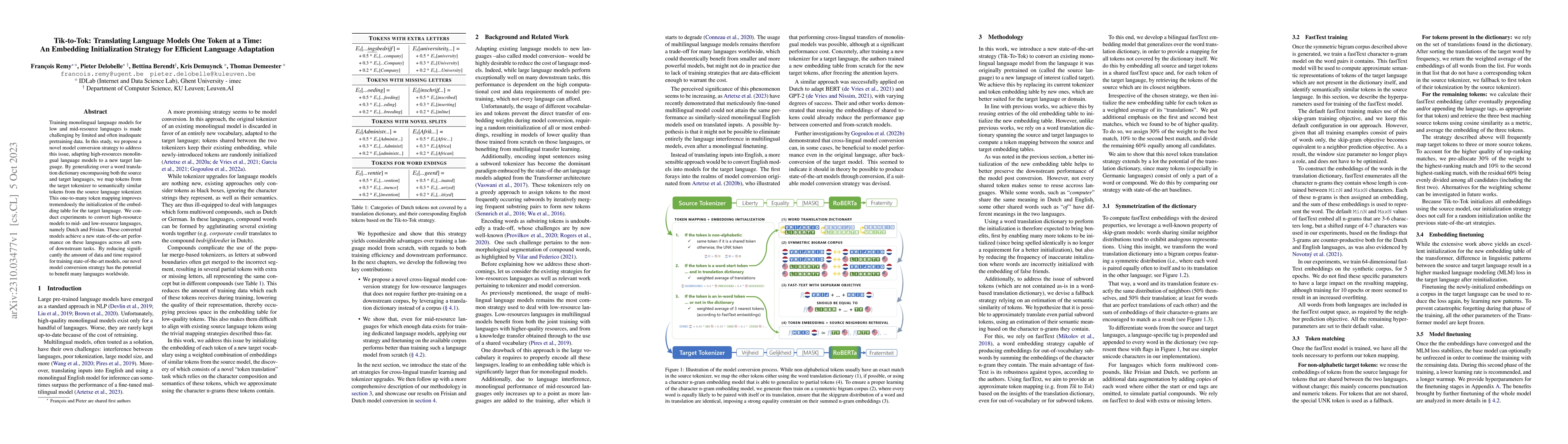 Thumbnail for Tik-to-Tok: Translating Language Models One Token at a Time: An
  Embedding Initialization Strategy for Efficient Language Adaptation