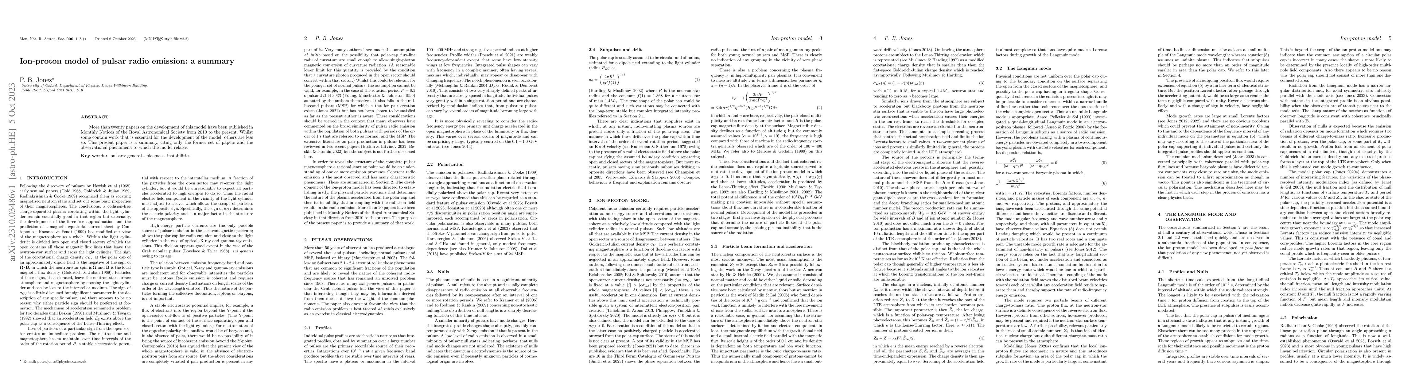 Thumbnail for Ion-proton model of pulsar radio emission: a summary