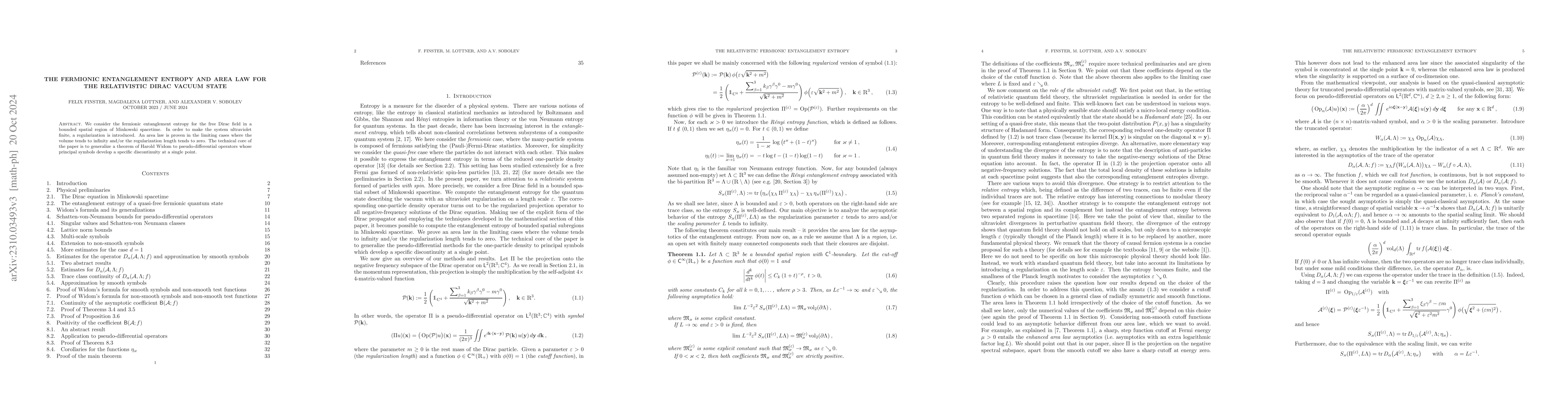 Thumbnail for The Fermionic Entanglement Entropy and Area Law for the Relativistic
  Dirac Vacuum State