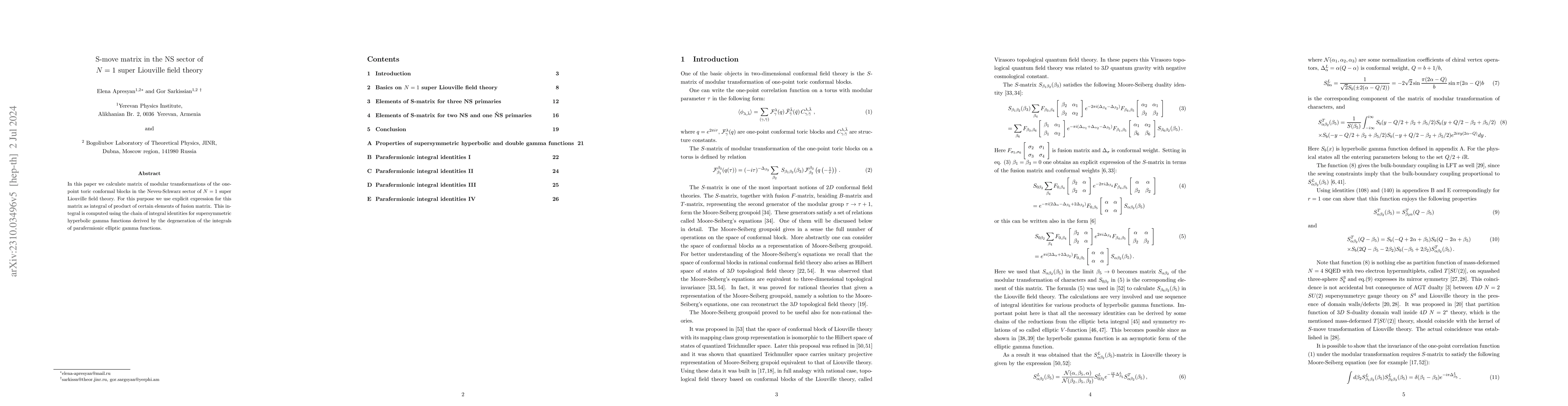Thumbnail for S-move matrix in the NS sector of $N=1$ super Liouville field theory