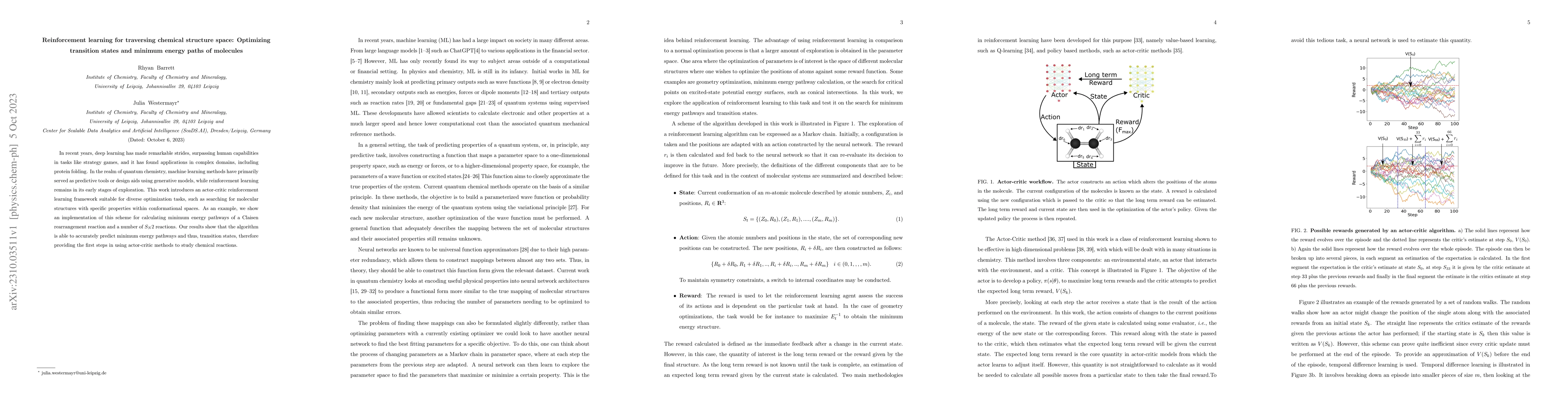 Thumbnail for Reinforcement learning for traversing chemical structure space:
  Optimizing transition states and minimum energy paths of molecules