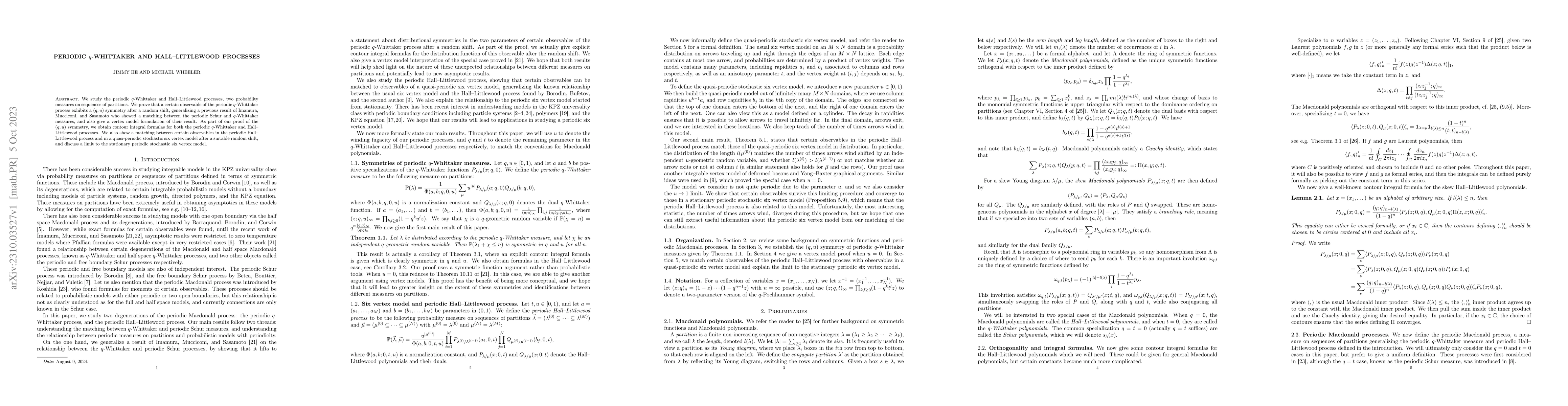 Thumbnail for Periodic $q$-Whittaker and Hall-Littlewood processes