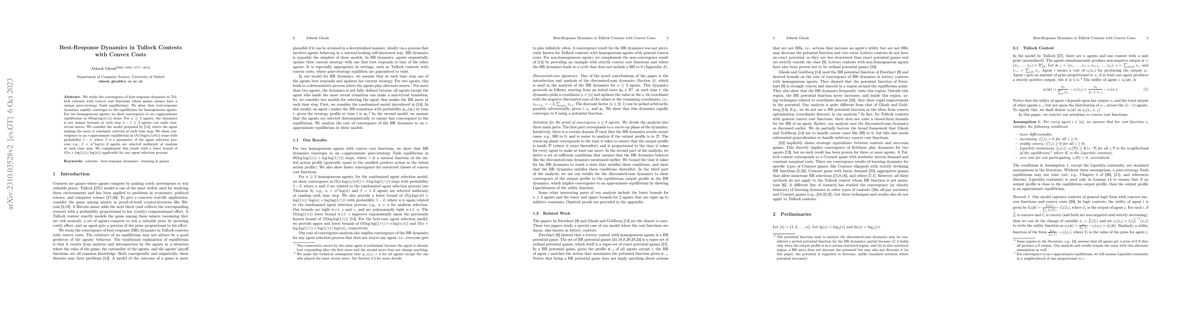 Thumbnail for Best-Response Dynamics in Tullock Contests with Convex Costs