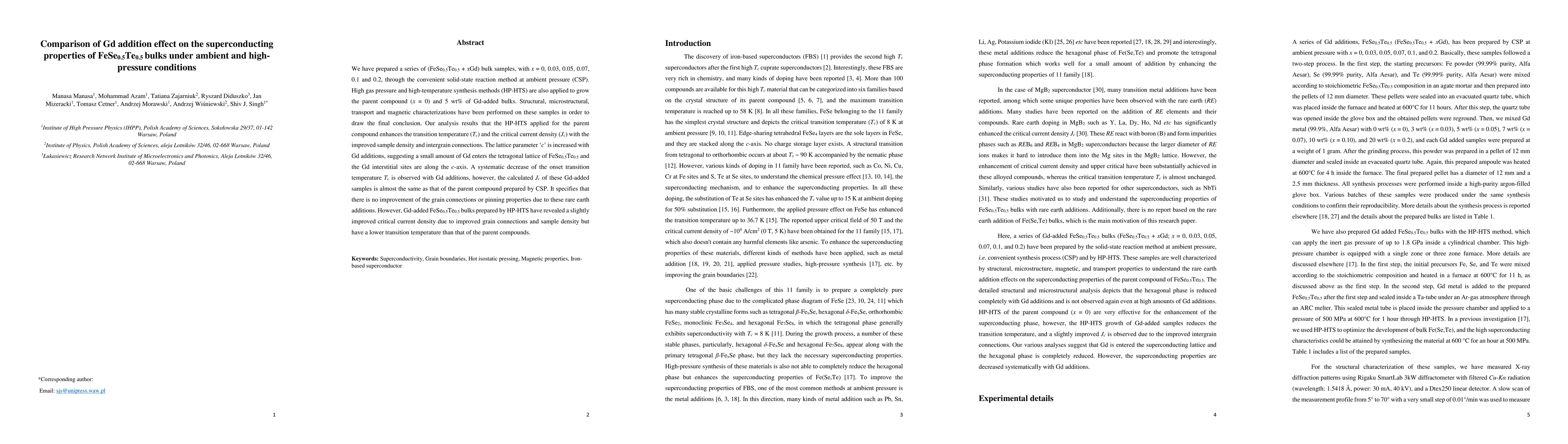 Thumbnail for Comparison of Gd addition effect on the superconducting properties of
  FeSe0.5Te0.5 bulks under ambient and high-pressure conditions