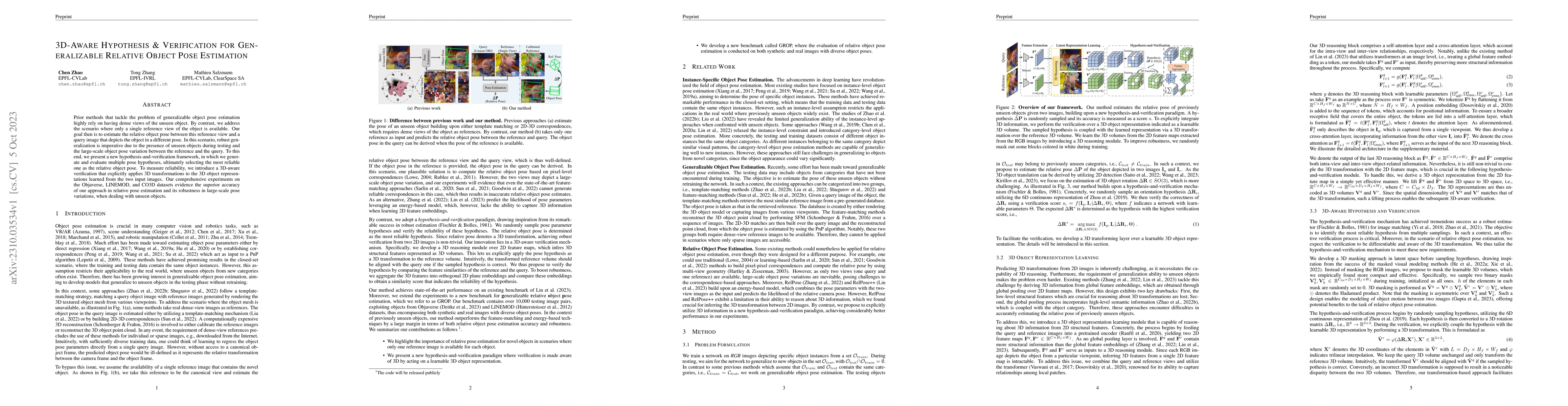 Thumbnail for 3D-Aware Hypothesis & Verification for Generalizable Relative Object
  Pose Estimation