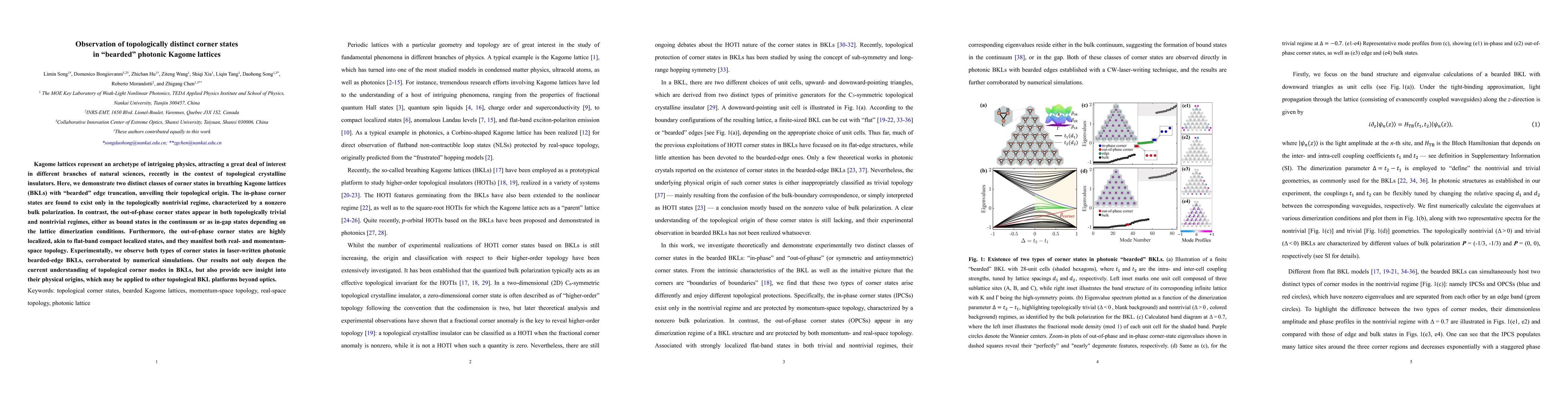 Thumbnail for Observation of topologically distinct corner states in "bearded"
  photonic Kagome lattices