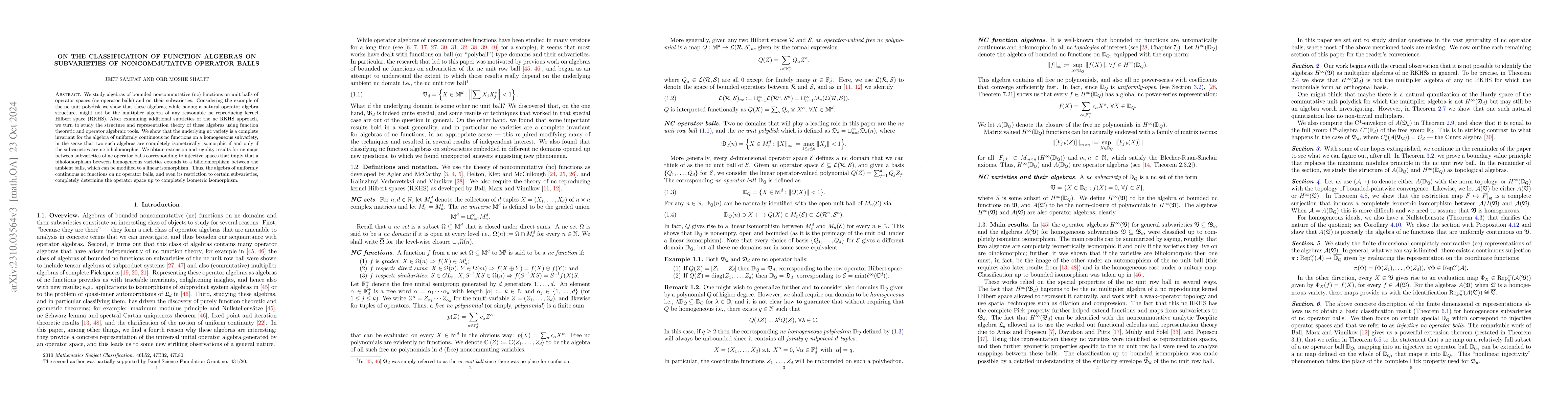 Thumbnail for On the classification of function algebras on subvarieties of
  noncommutative operator balls