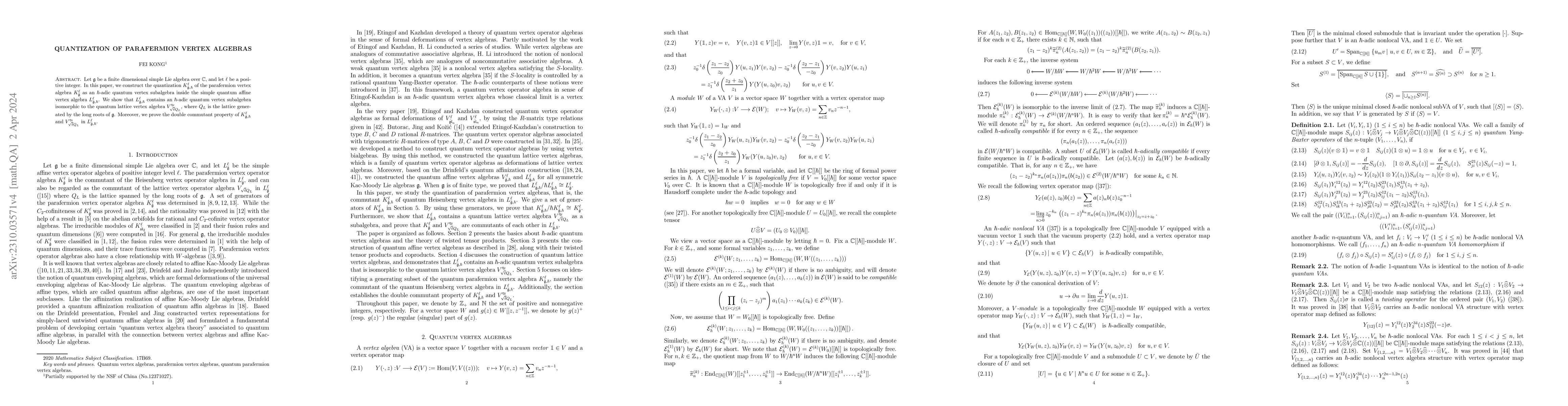 Thumbnail for Quantization of parafermion vertex algebras