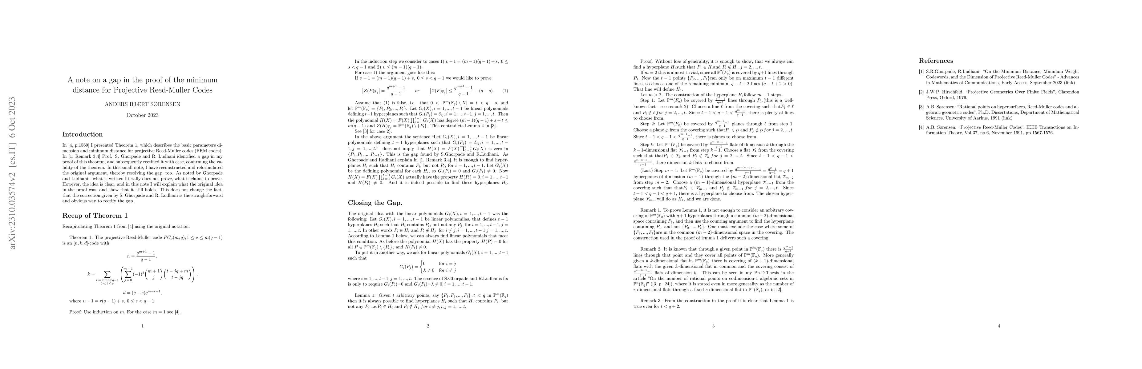 Thumbnail for A note on a gap in the proof of the minimum distance for Projective
  Reed-Muller Codes