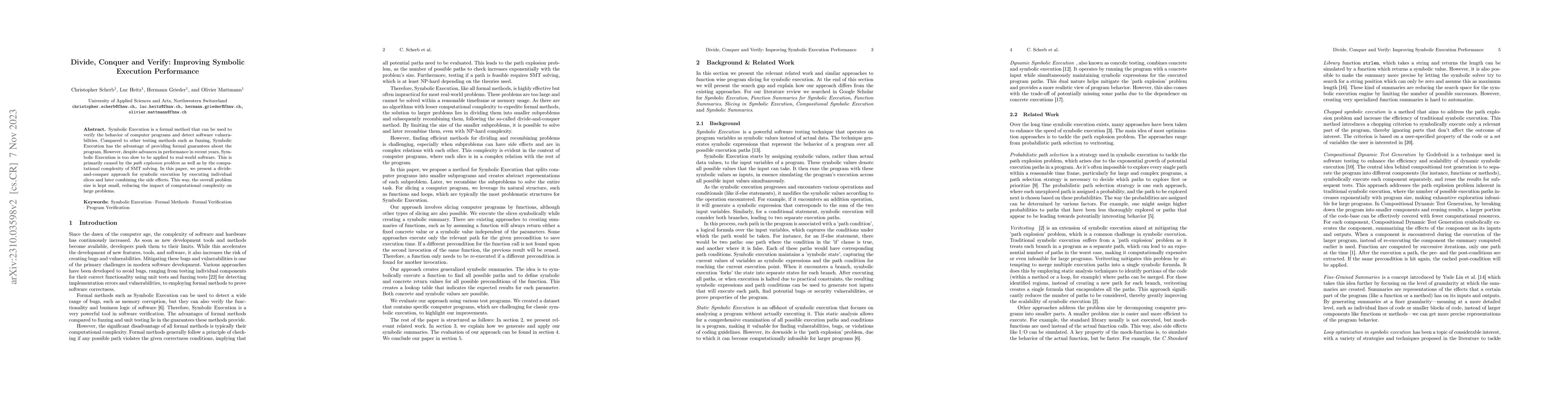 Thumbnail for Divide, Conquer and Verify: Improving Symbolic Execution Performance