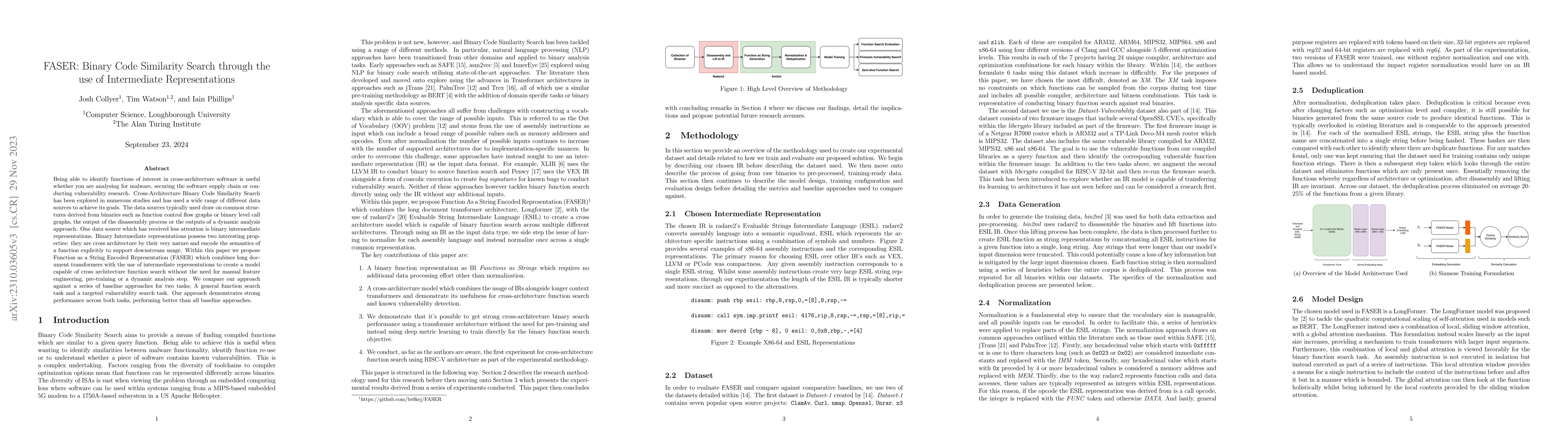 Thumbnail for FASER: Binary Code Similarity Search through the use of Intermediate
  Representations