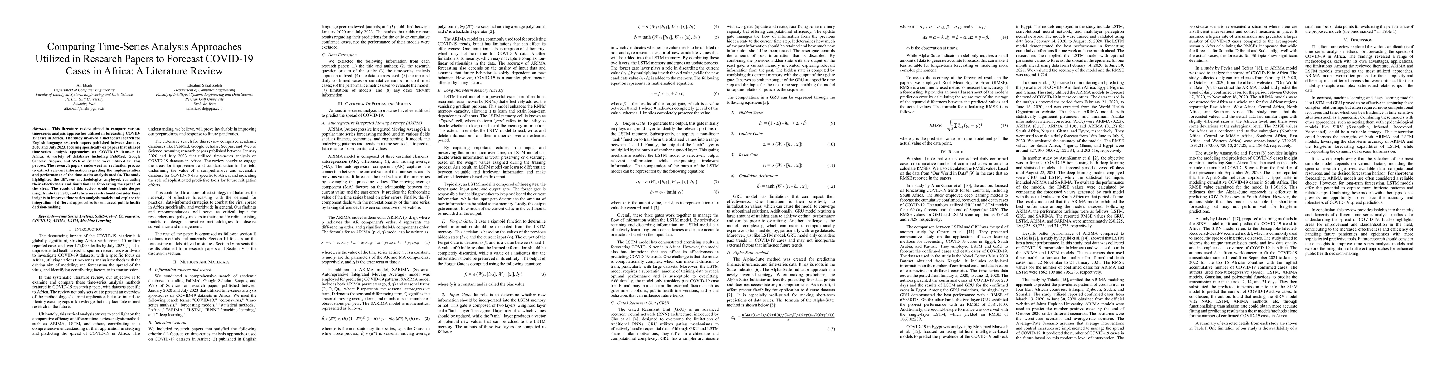 Thumbnail for Comparing Time-Series Analysis Approaches Utilized in Research Papers to
  Forecast COVID-19 Cases in Africa: A Literature Review