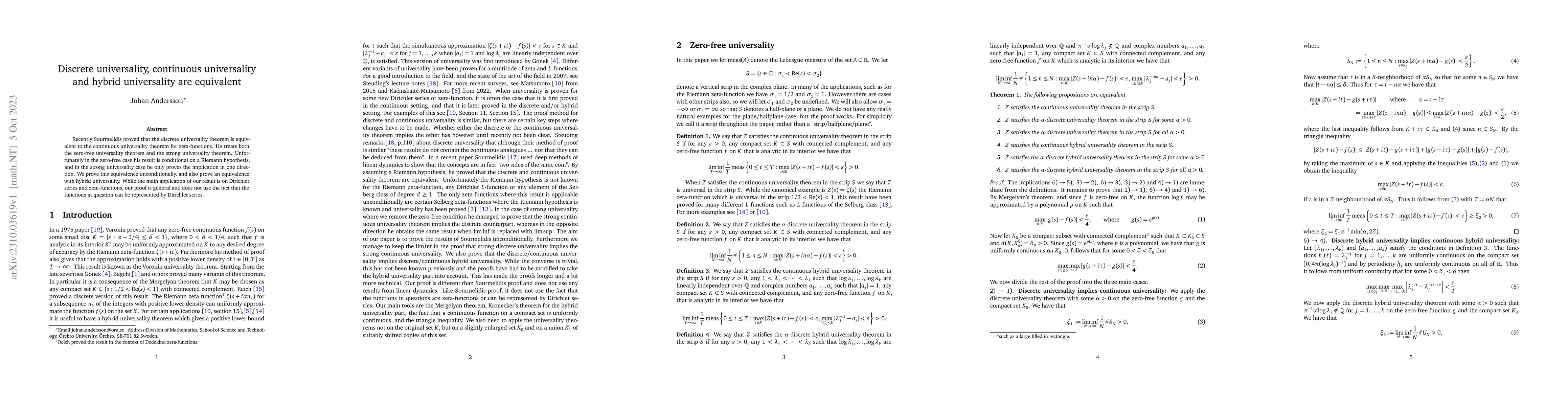 Thumbnail for Discrete universality, continuous universality and hybrid universality
  are equivalent