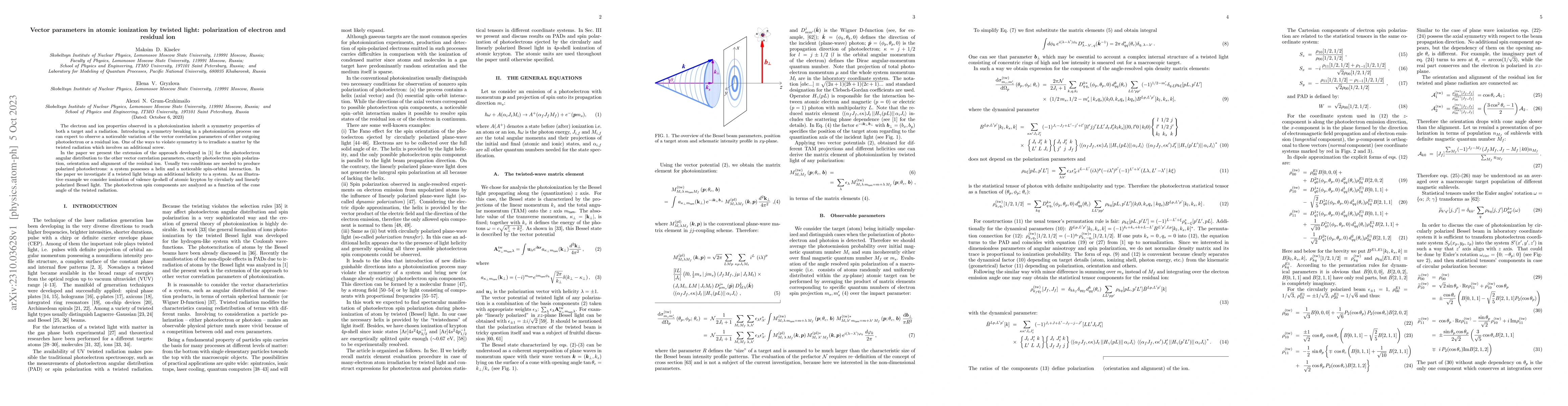 Thumbnail for Vector parameters in atomic ionization by twisted light: polarization of
  electron and residual ion