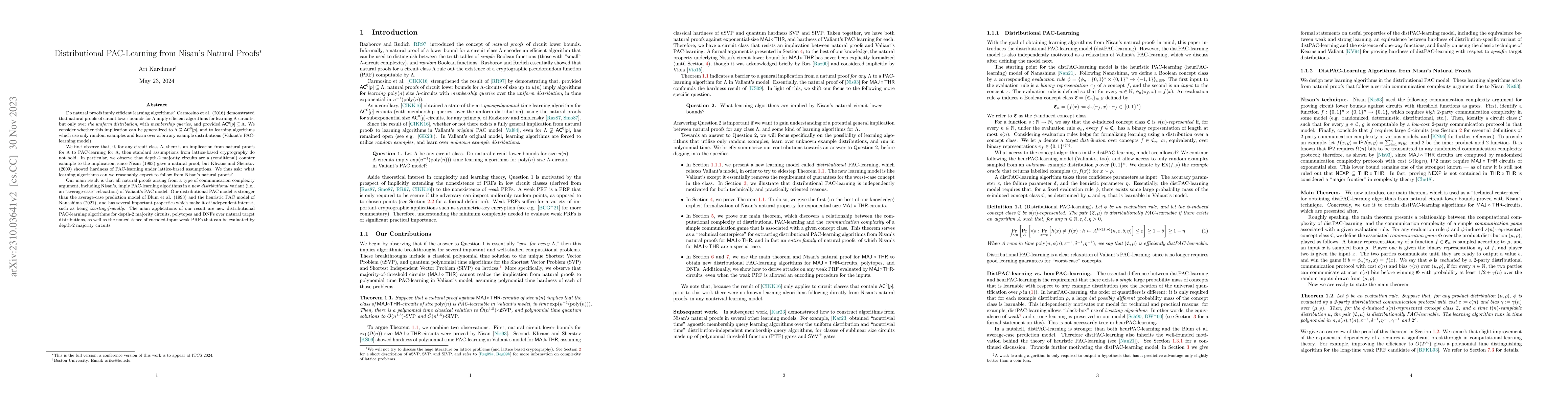 Thumbnail for Distributional PAC-Learning from Nisan's Natural Proofs