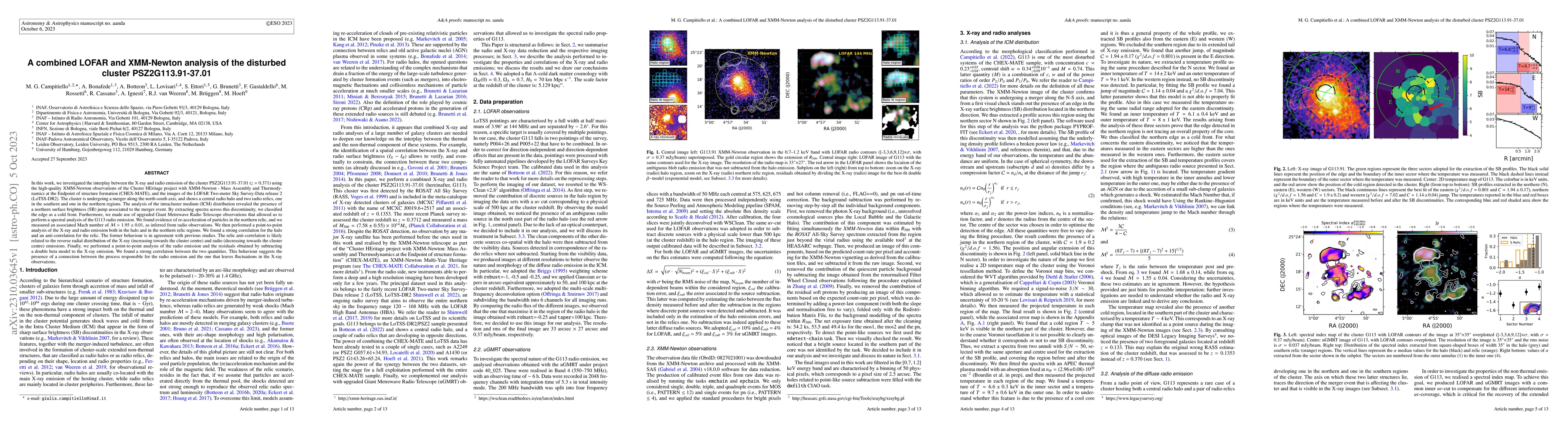 Thumbnail for A combined LOFAR and XMM-Newton analysis of the disturbed cluster
  PSZ2G113.91-37.01