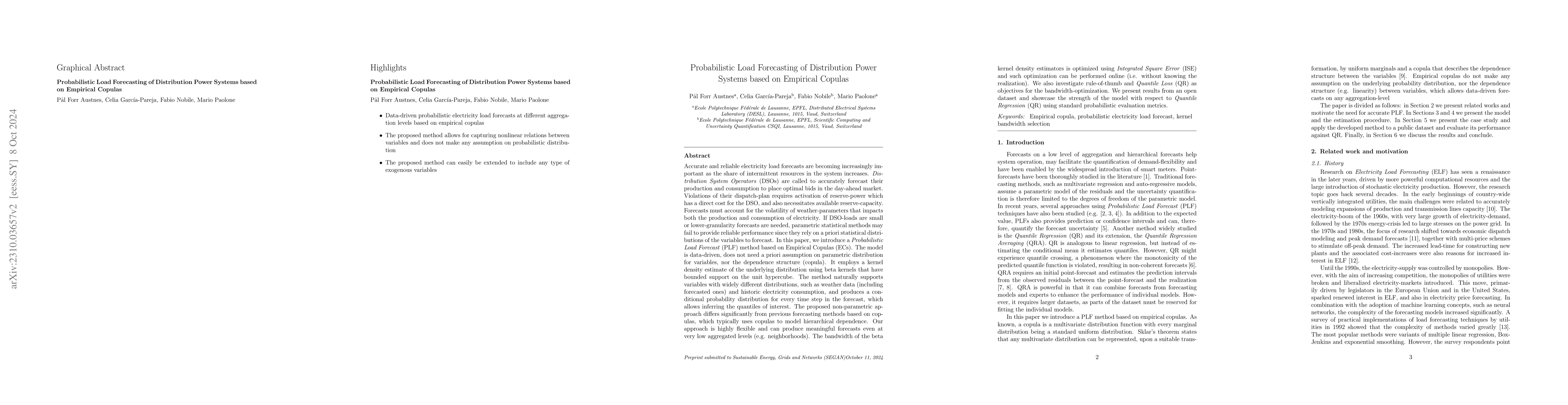 Thumbnail for Probabilistic Load Forecasting of Distribution Power Systems based on
  Empirical Copulas