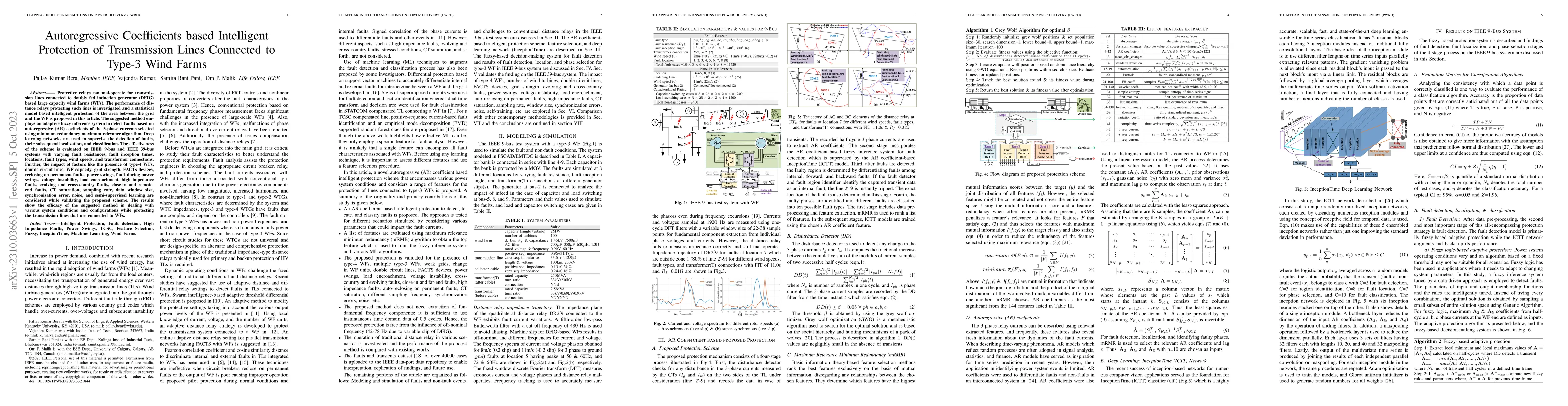 Thumbnail for Autoregressive Coefficients based Intelligent Protection of Transmission
  Lines Connected to Type-3 Wind Farms