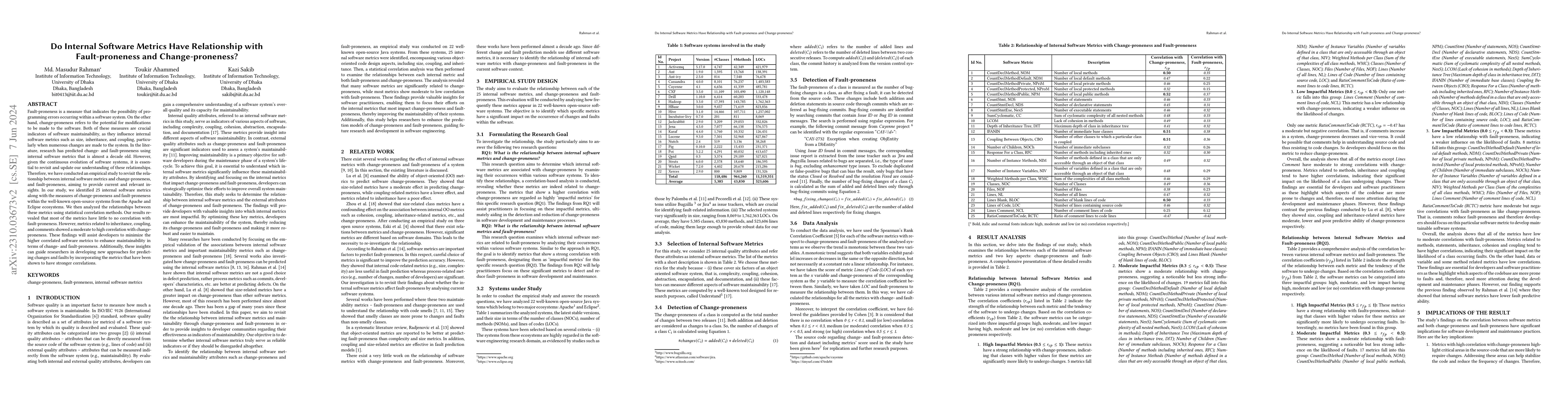Thumbnail for Do Internal Software Metrics Have Relationship with Fault-proneness and
  Change-proneness?