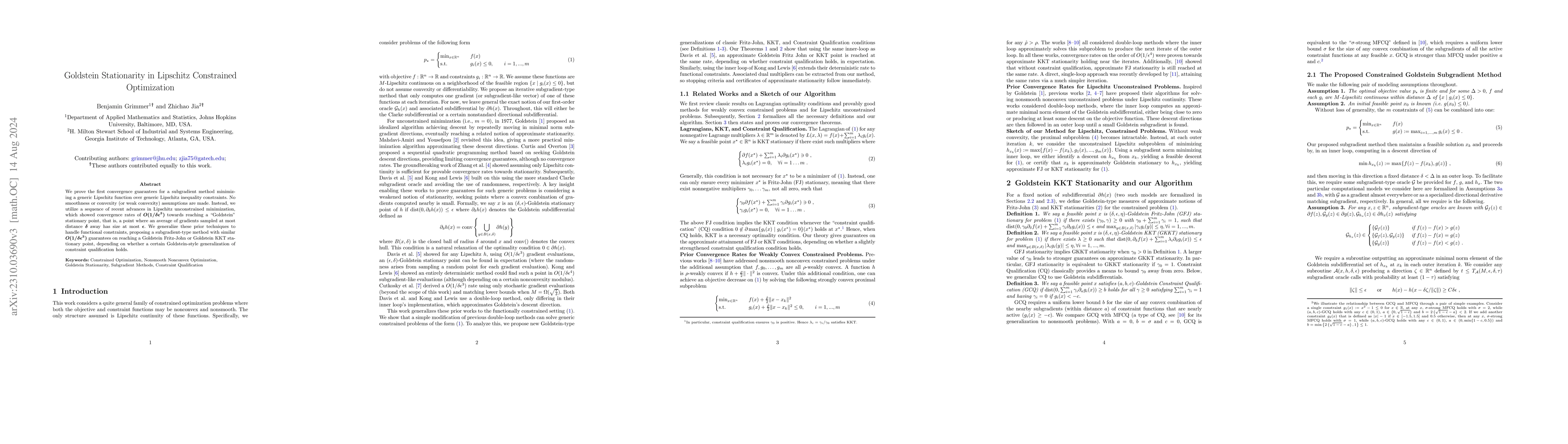 Thumbnail for Goldstein Stationarity in Lipschitz Constrained Optimization