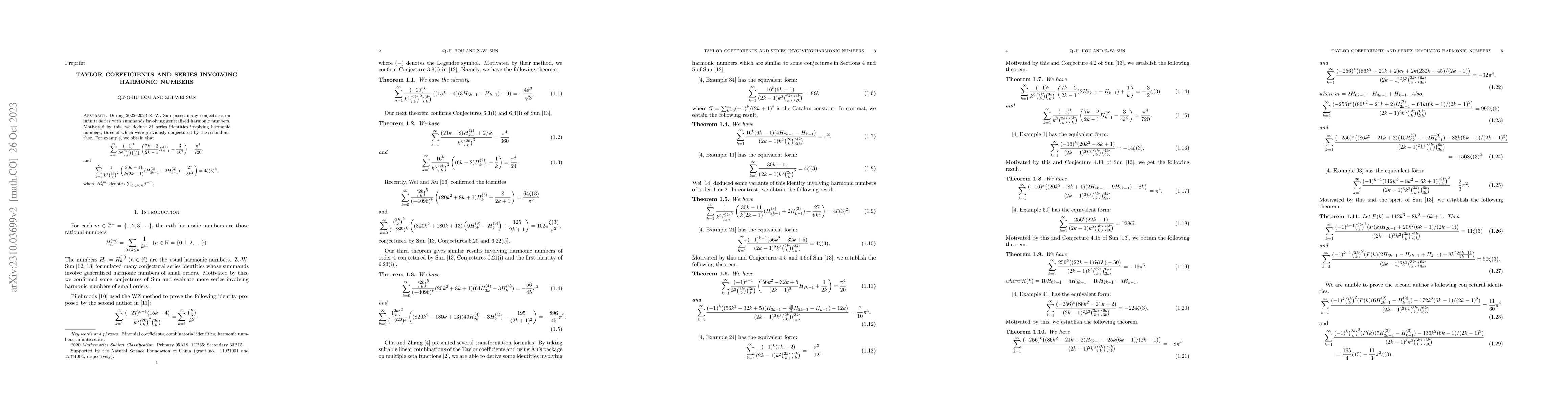 Thumbnail for Taylor coefficients and series involving harmonic numbers