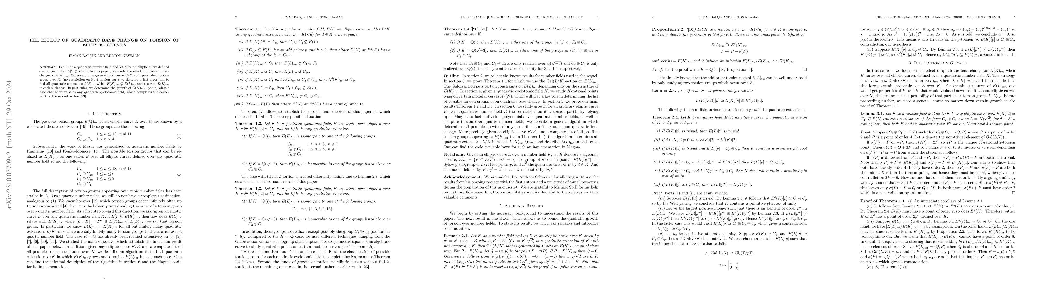 Thumbnail for The Effect of Quadratic Base Change on Torsion