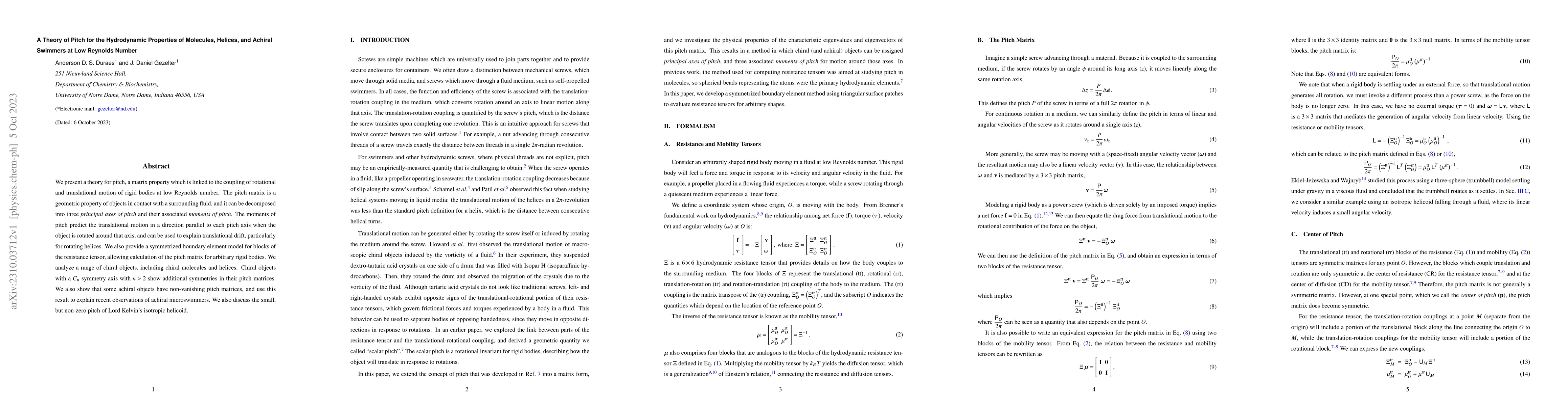 Thumbnail for A Theory of Pitch for the Hydrodynamic Properties of Molecules, Helices,
  and Achiral Swimmers at Low Reynolds Number