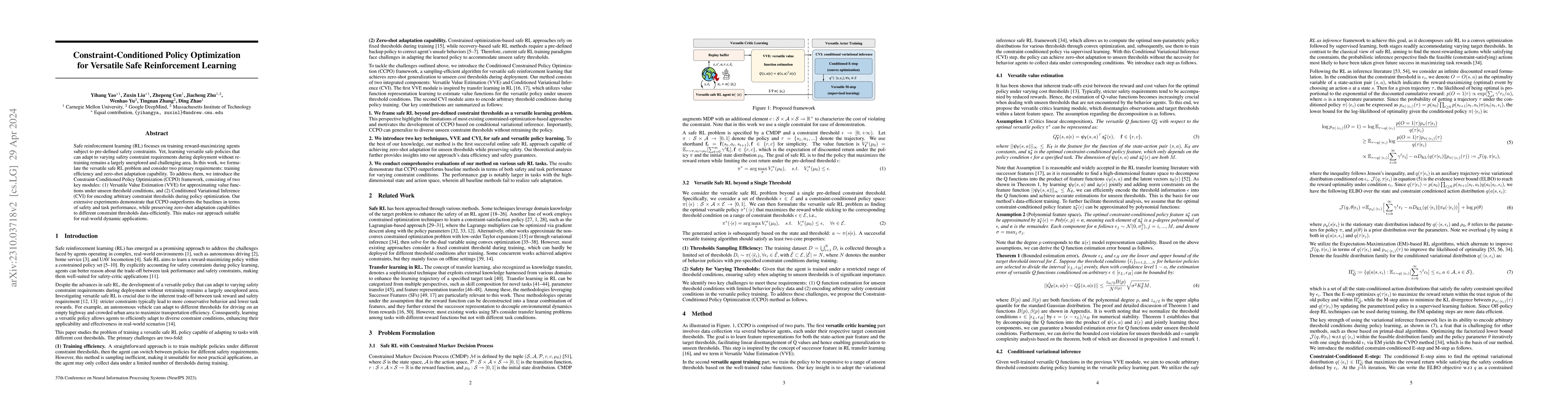 Thumbnail for Constraint-Conditioned Policy Optimization for Versatile Safe
  Reinforcement Learning
