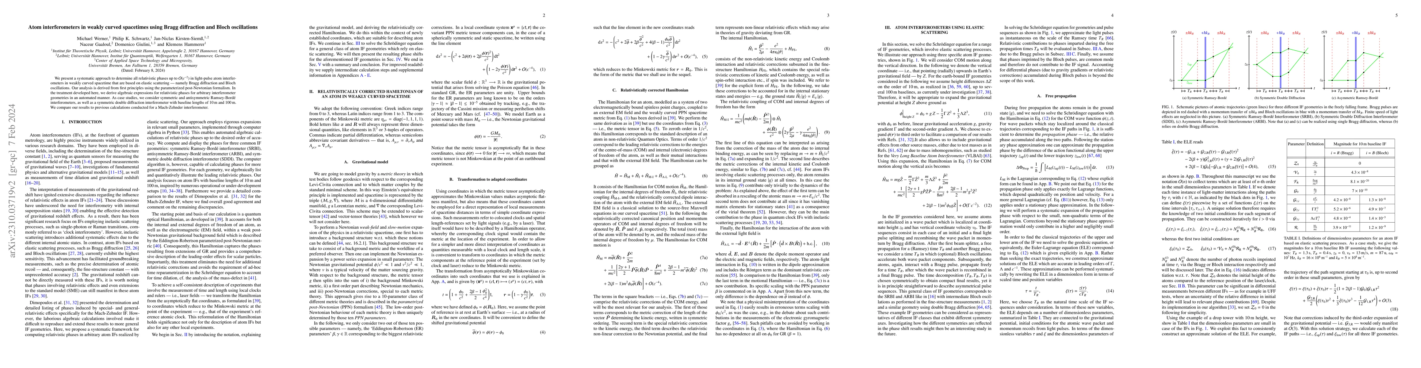 Thumbnail for Atom interferometers in weakly curved spacetimes using Bragg diffraction
  and Bloch oscillations