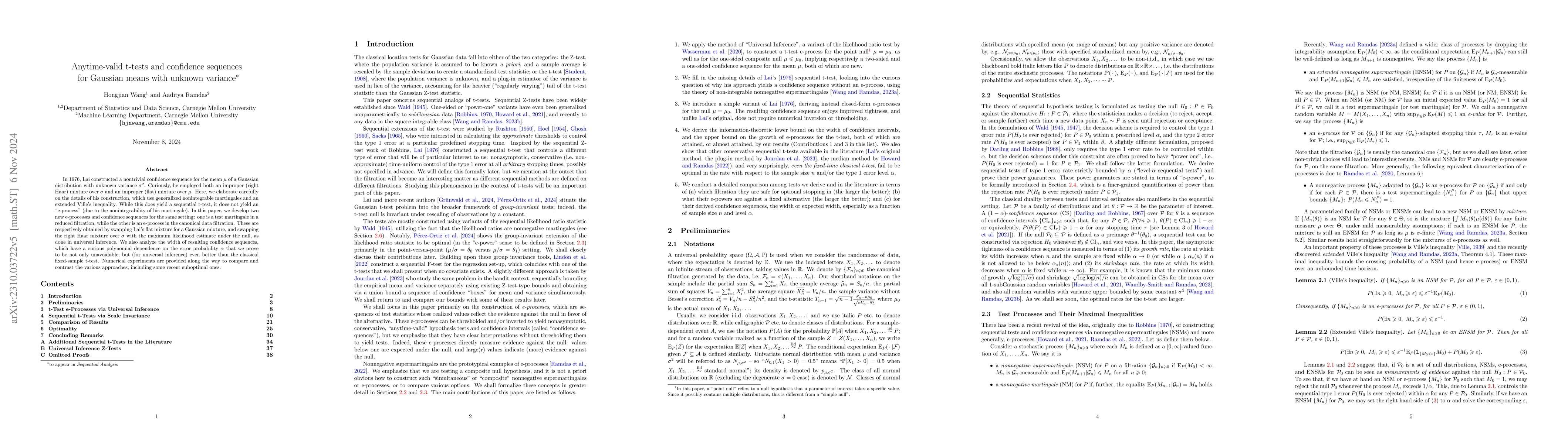Thumbnail for Anytime-valid t-tests and confidence sequences for Gaussian means with
  unknown variance