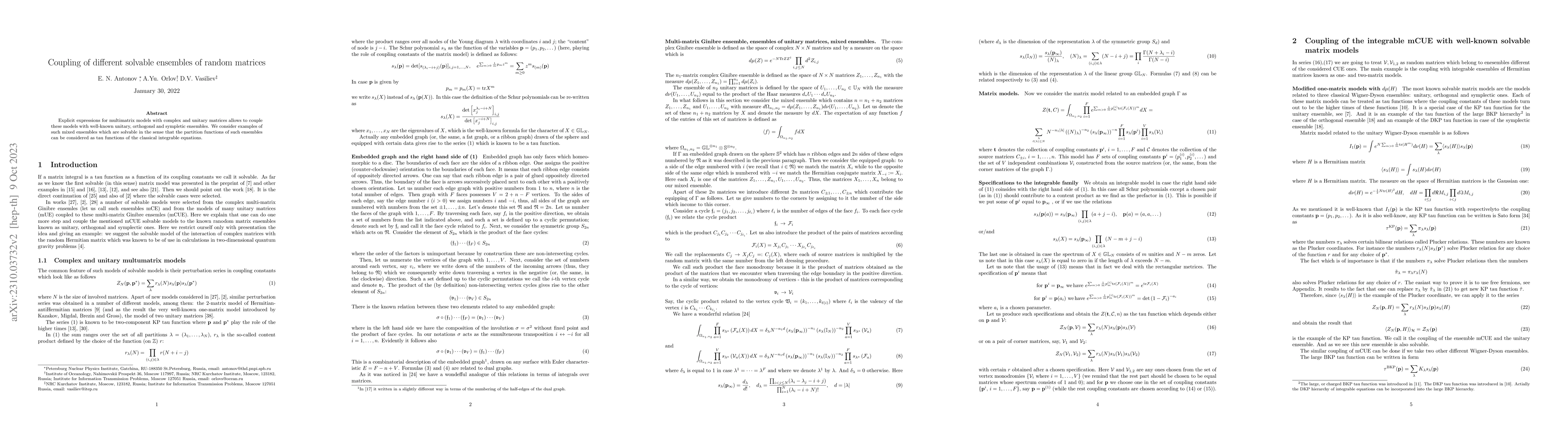 Thumbnail for Coupling of different solvable ensembles of random matrices