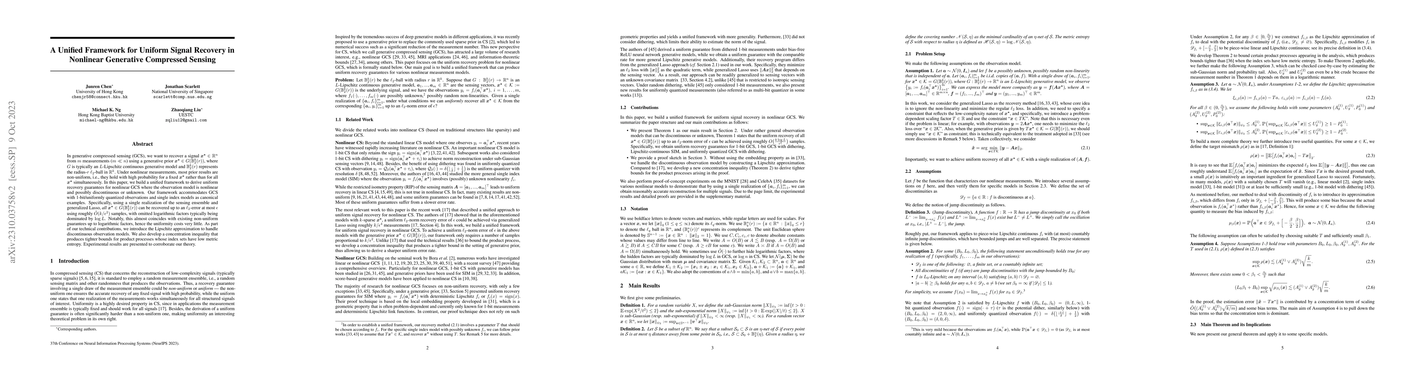 Thumbnail for A Unified Framework for Uniform Signal Recovery in Nonlinear Generative
  Compressed Sensing