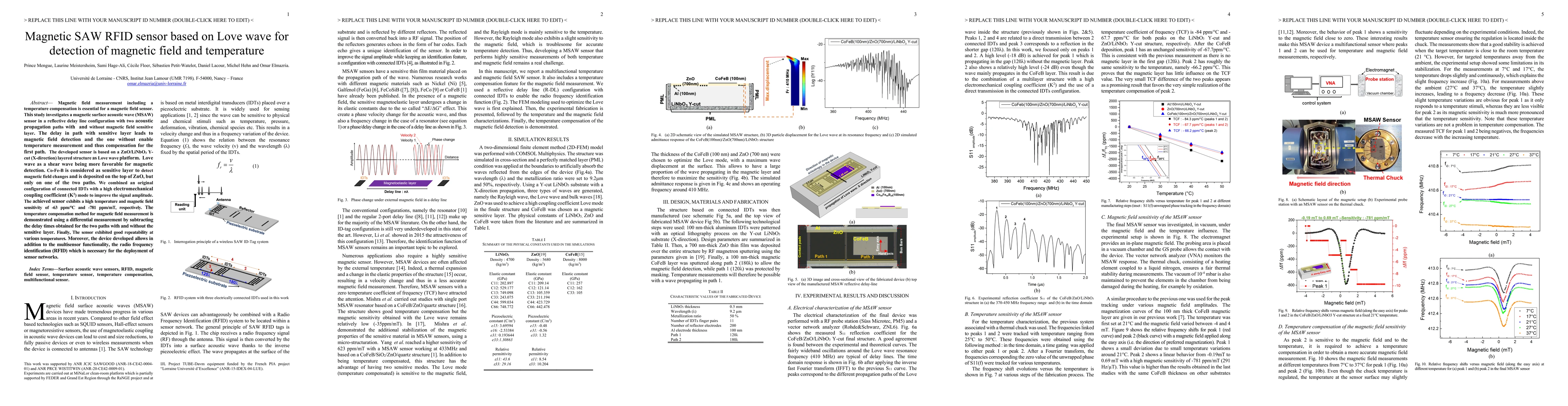 Thumbnail for Magnetic SAW RFID Sensor Based on Love Wave for Detection of Magnetic
  Field and Temperature