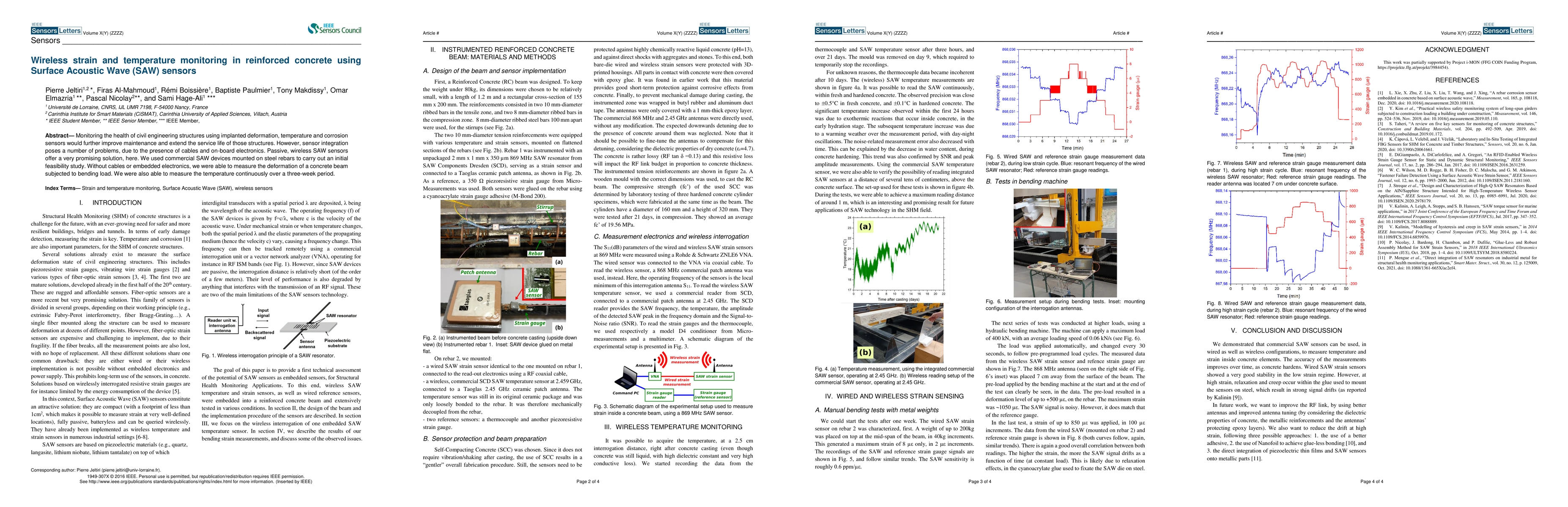 Thumbnail for Wireless strain and temperature monitoring in reinforced concrete using
  Surface Acoustic Wave (SAW) sensors