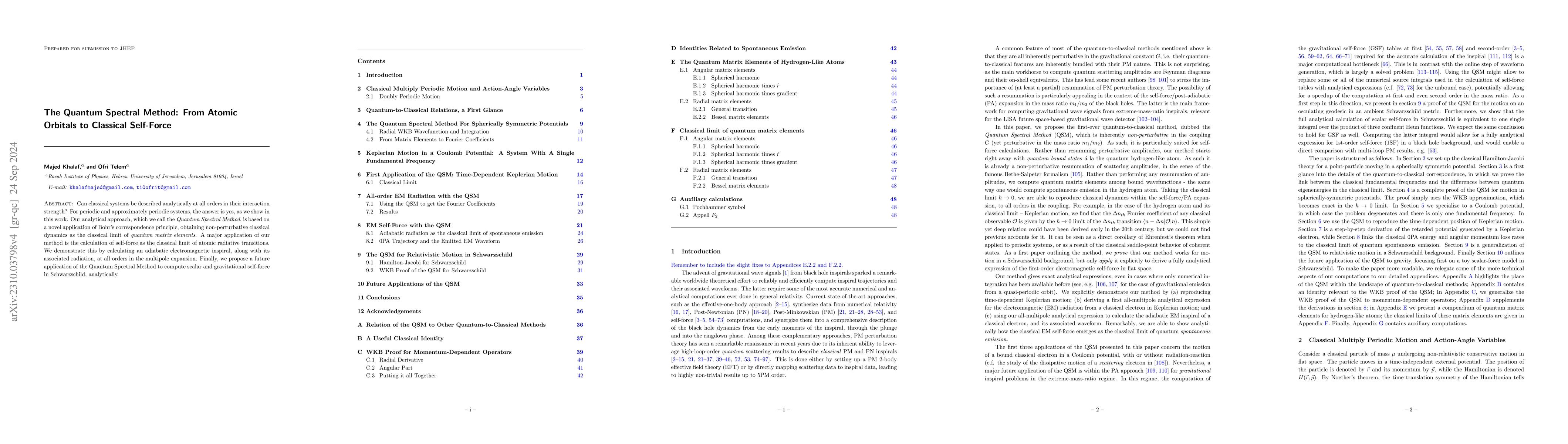 Thumbnail for The Quantum Spectral Method: From Atomic Orbitals to Classical
  Self-Force