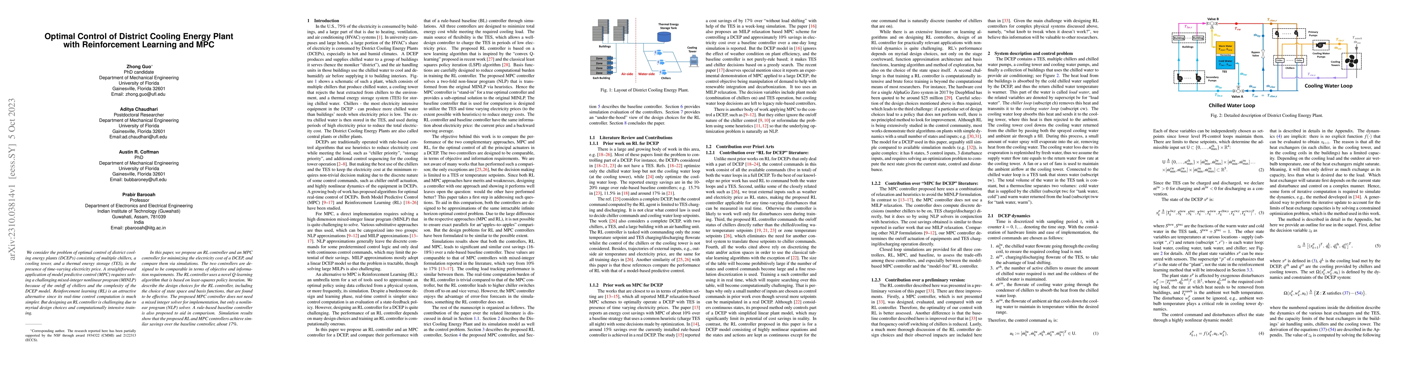 Thumbnail for Optimal Control of District Cooling Energy Plant with Reinforcement
  Learning and MPC
