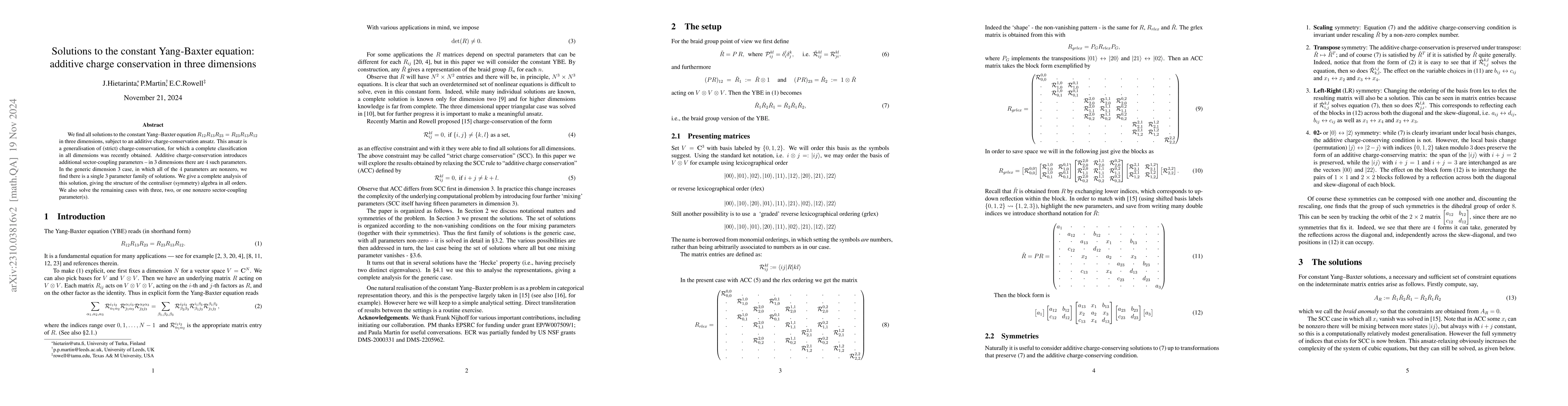 Thumbnail for Solutions to the constant Yang-Baxter equation: additive charge
  conservation in three dimensions