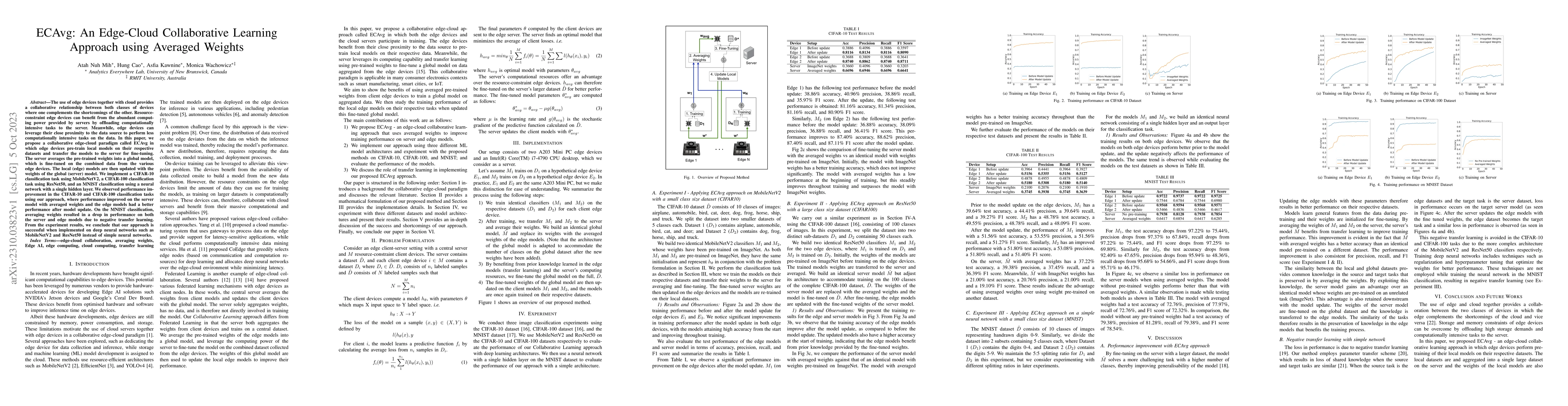 Thumbnail for ECAvg: An Edge-Cloud Collaborative Learning Approach using Averaged
  Weights