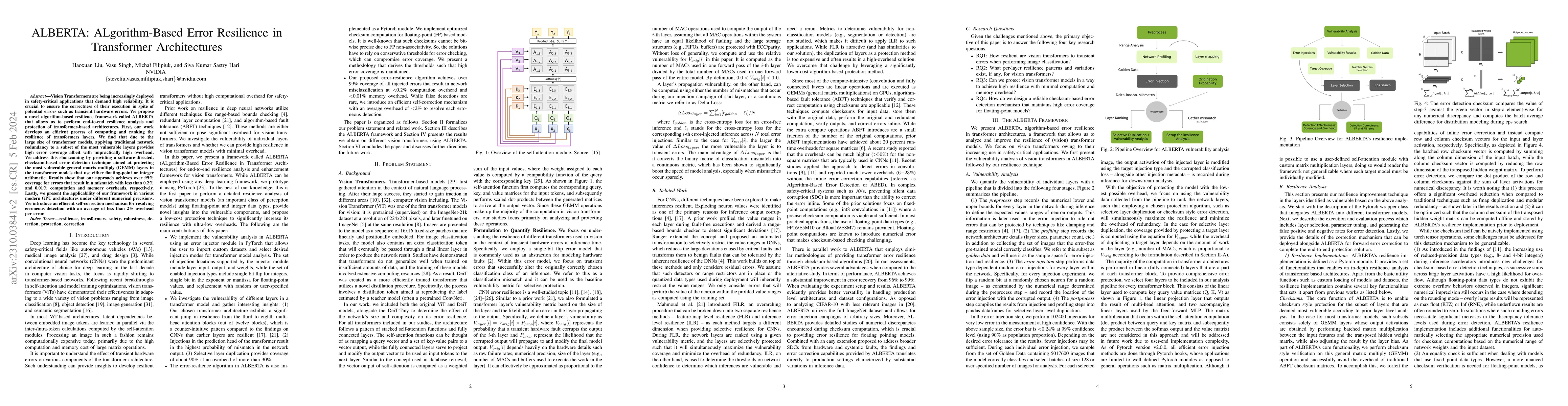 Thumbnail for ALBERTA: ALgorithm-Based Error Resilience in Transformer Architectures