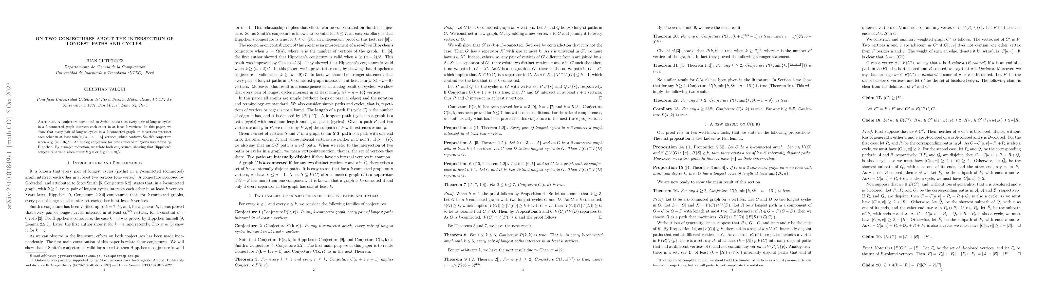 Thumbnail for On two conjectures about the intersection of longest paths and cycles