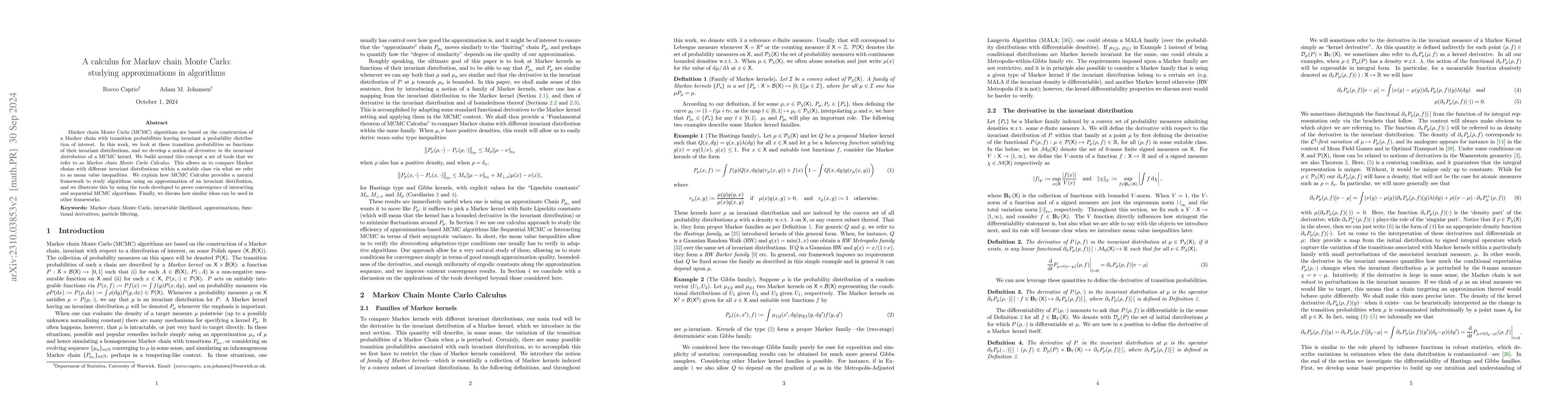 Thumbnail for A calculus for Markov chain Monte Carlo: studying approximations in
  algorithms