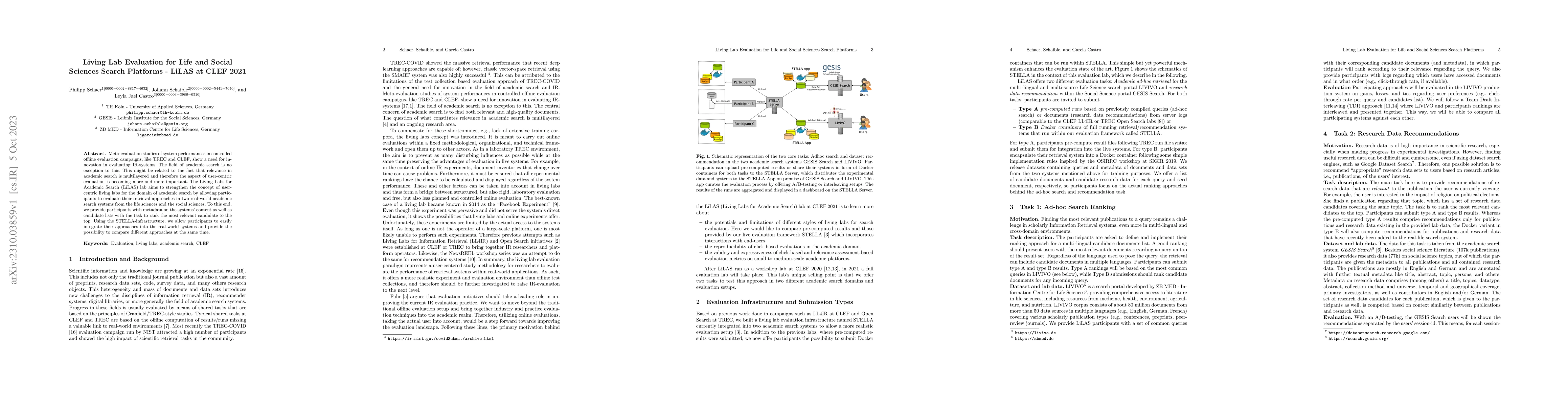 Thumbnail for Living Lab Evaluation for Life and Social Sciences Search Platforms --
  LiLAS at CLEF 2021