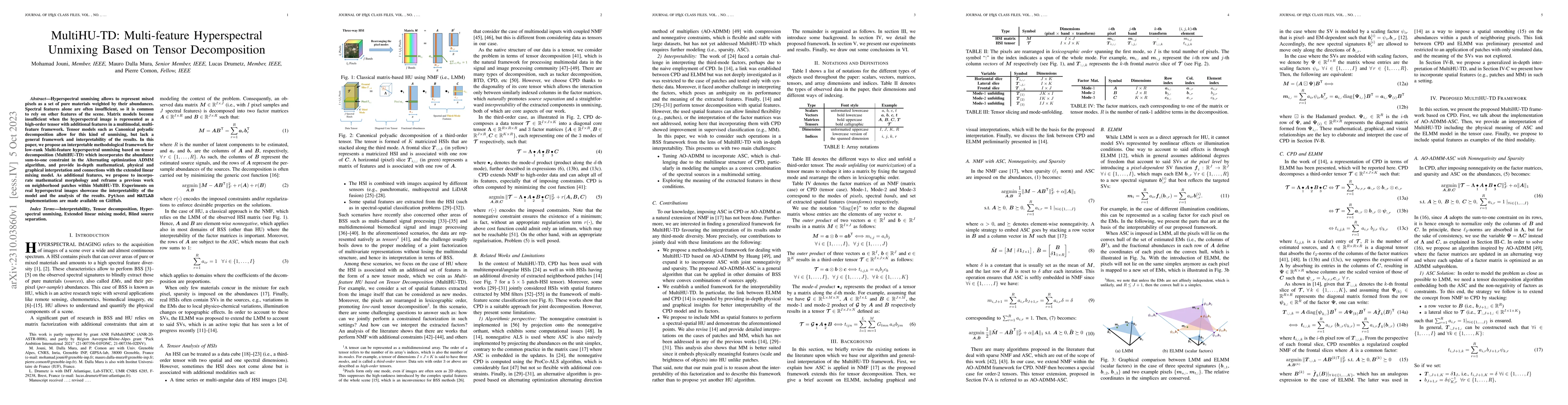 Thumbnail for MultiHU-TD: Multifeature Hyperspectral Unmixing Based on Tensor
  Decomposition