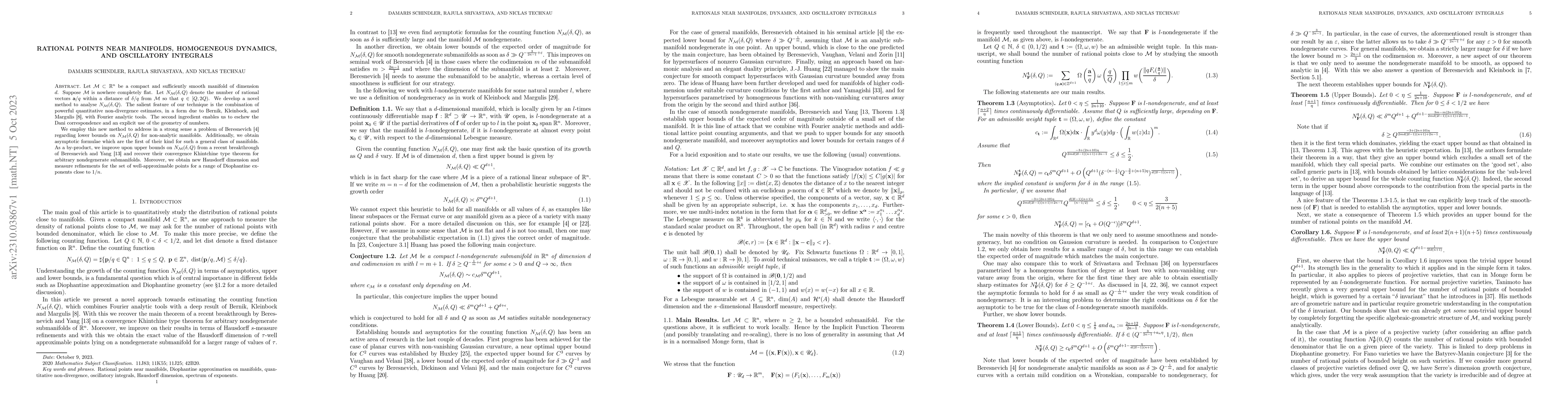 Thumbnail for Rational Points Near Manifolds, Homogeneous Dynamics, and Oscillatory
  Integrals