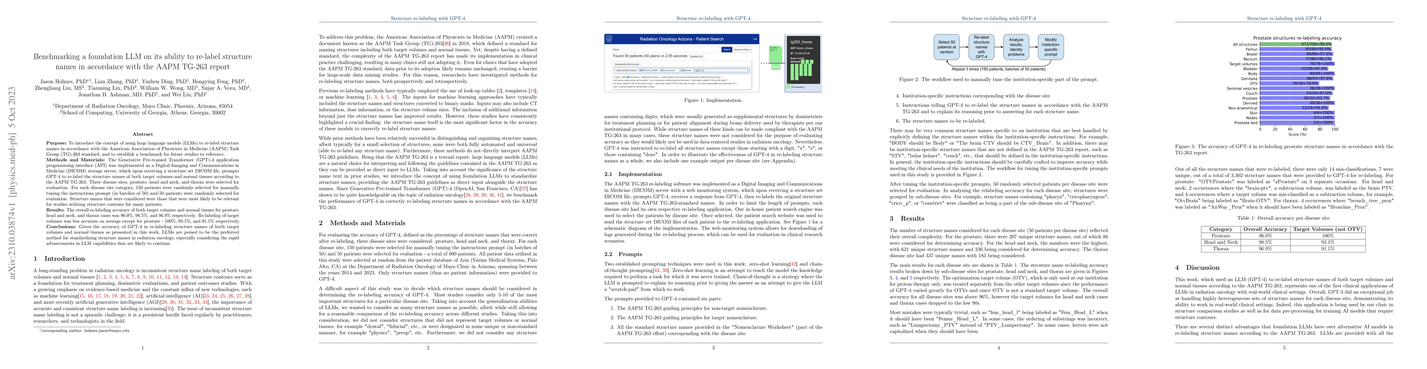 Thumbnail for Benchmarking a foundation LLM on its ability to re-label structure names
  in accordance with the AAPM TG-263 report