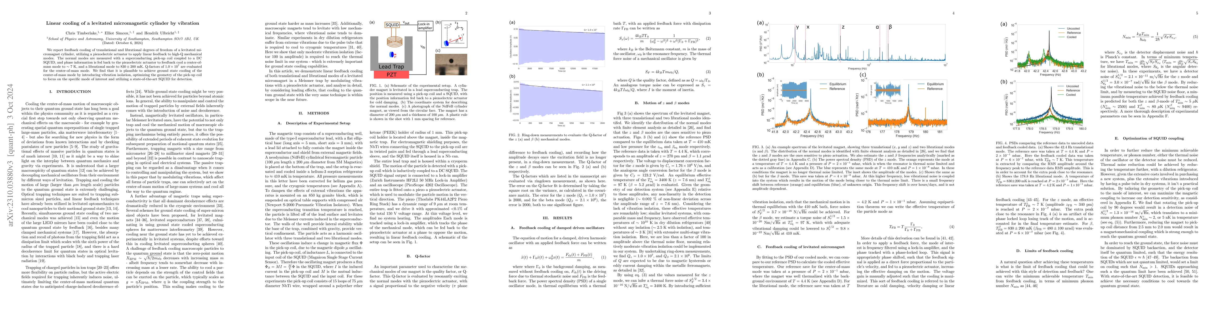 Thumbnail for Linear cooling of a levitated micromagnetic cylinder by vibration