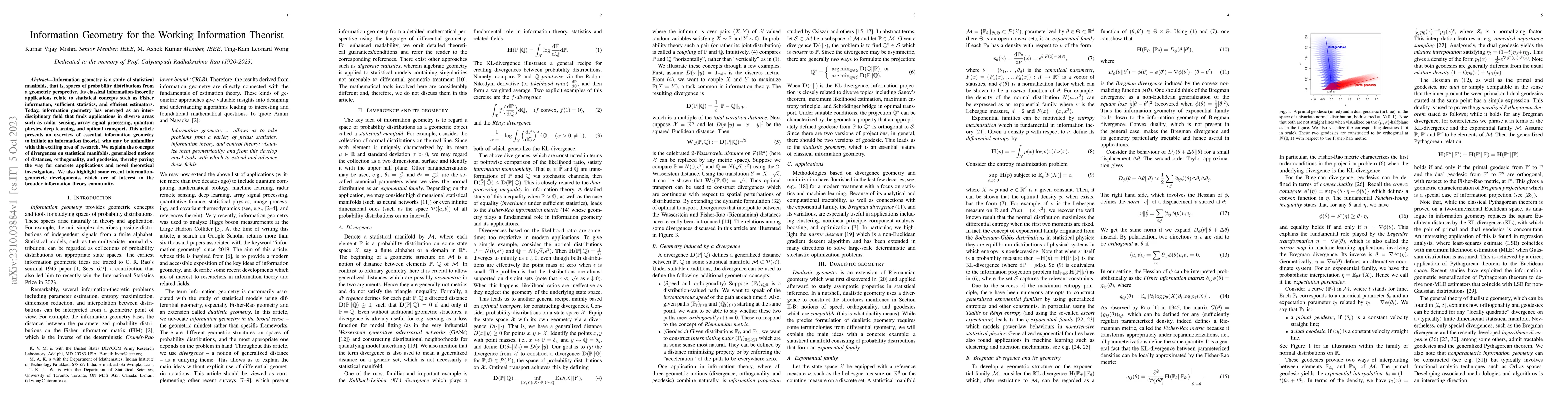 Thumbnail for Information Geometry for the Working Information Theorist