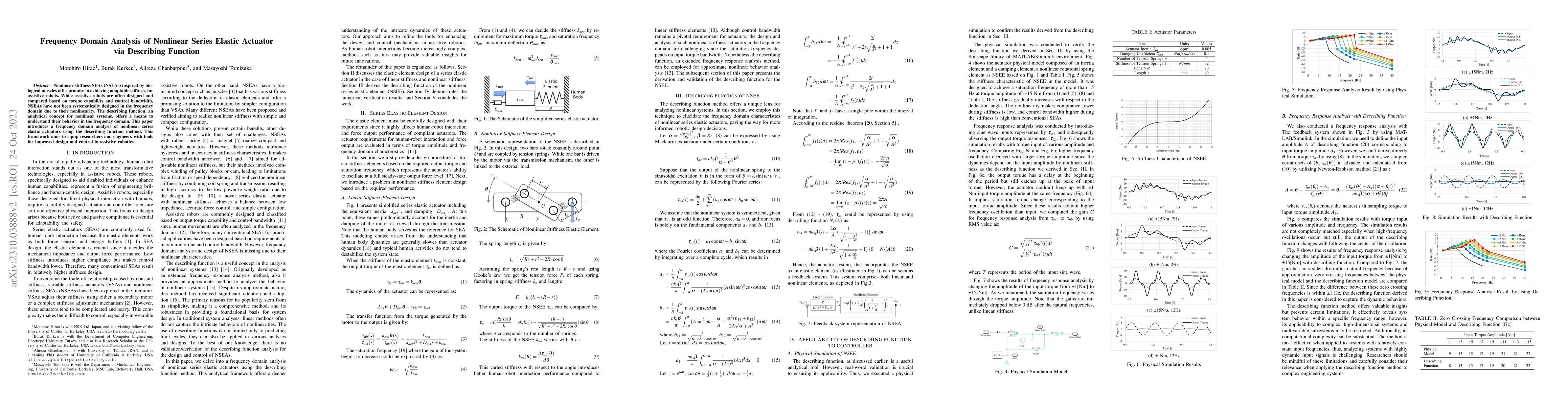 Thumbnail for Frequency Domain Analysis of Nonlinear Series Elastic Actuator via
  Describing Function